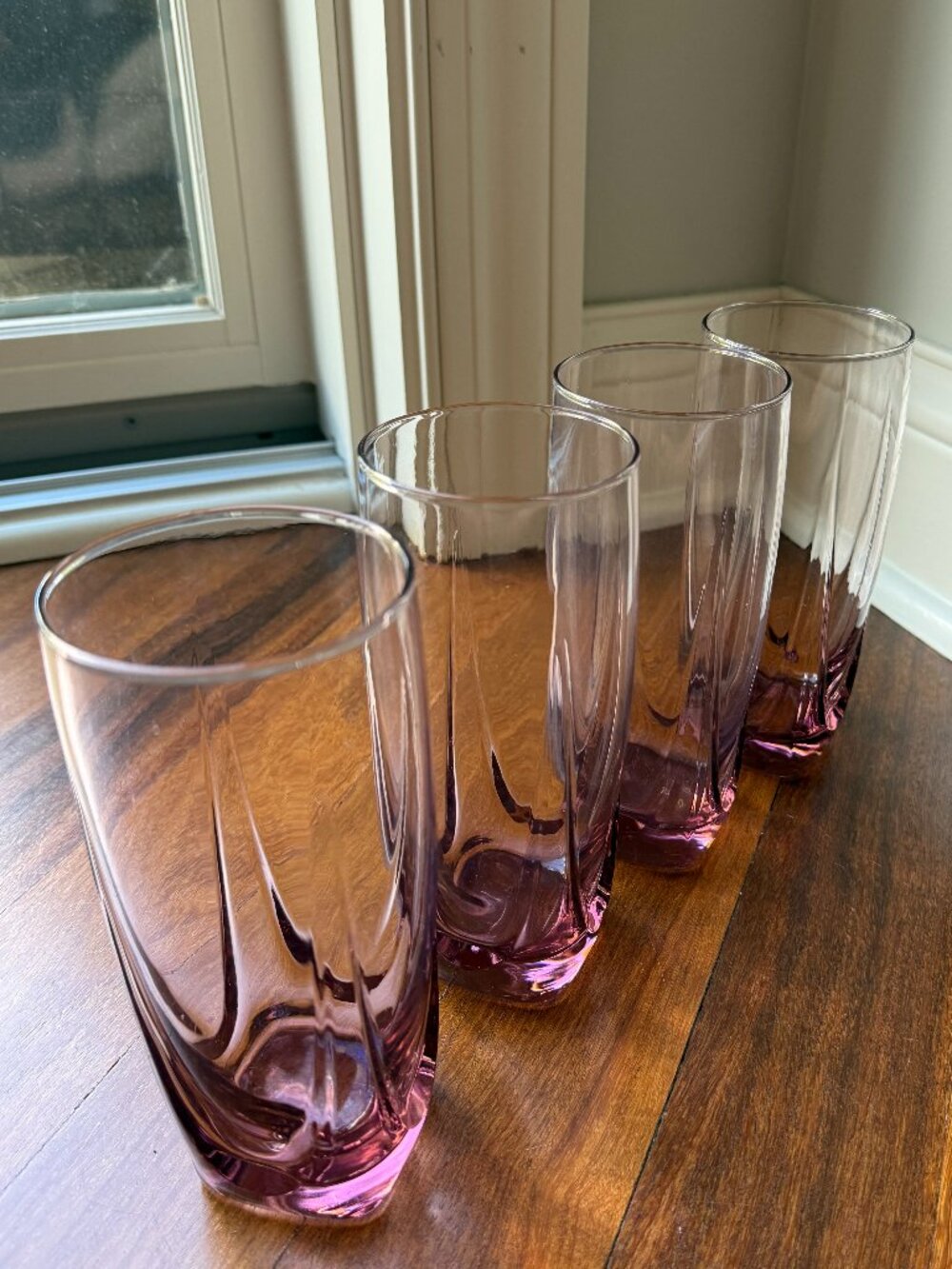 Four (4) Vintage Libbey Glass Imperial Plum Pink Glasses / Tumblers